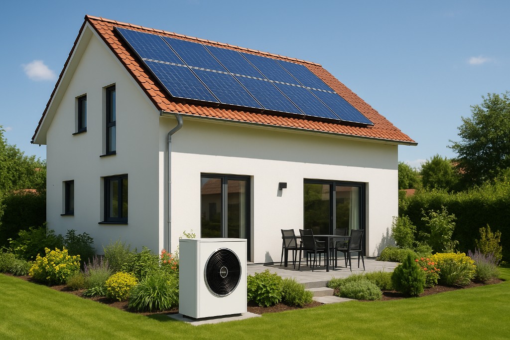 Modernes Einfamilienhaus mit Wärmepumpe und Photovoltaik